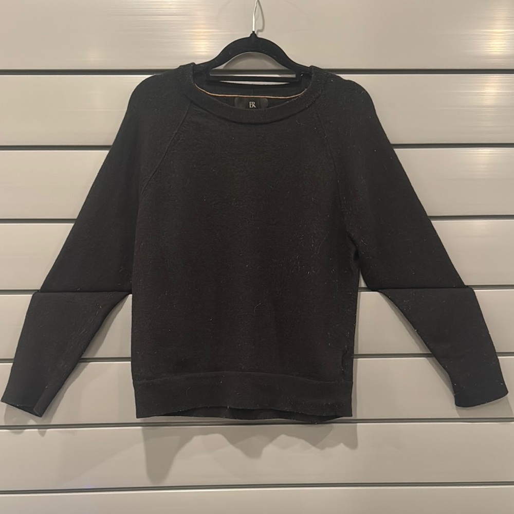 Banana Republic- Black Merino Crewneck Sweater up-cycled to chic slim-fit